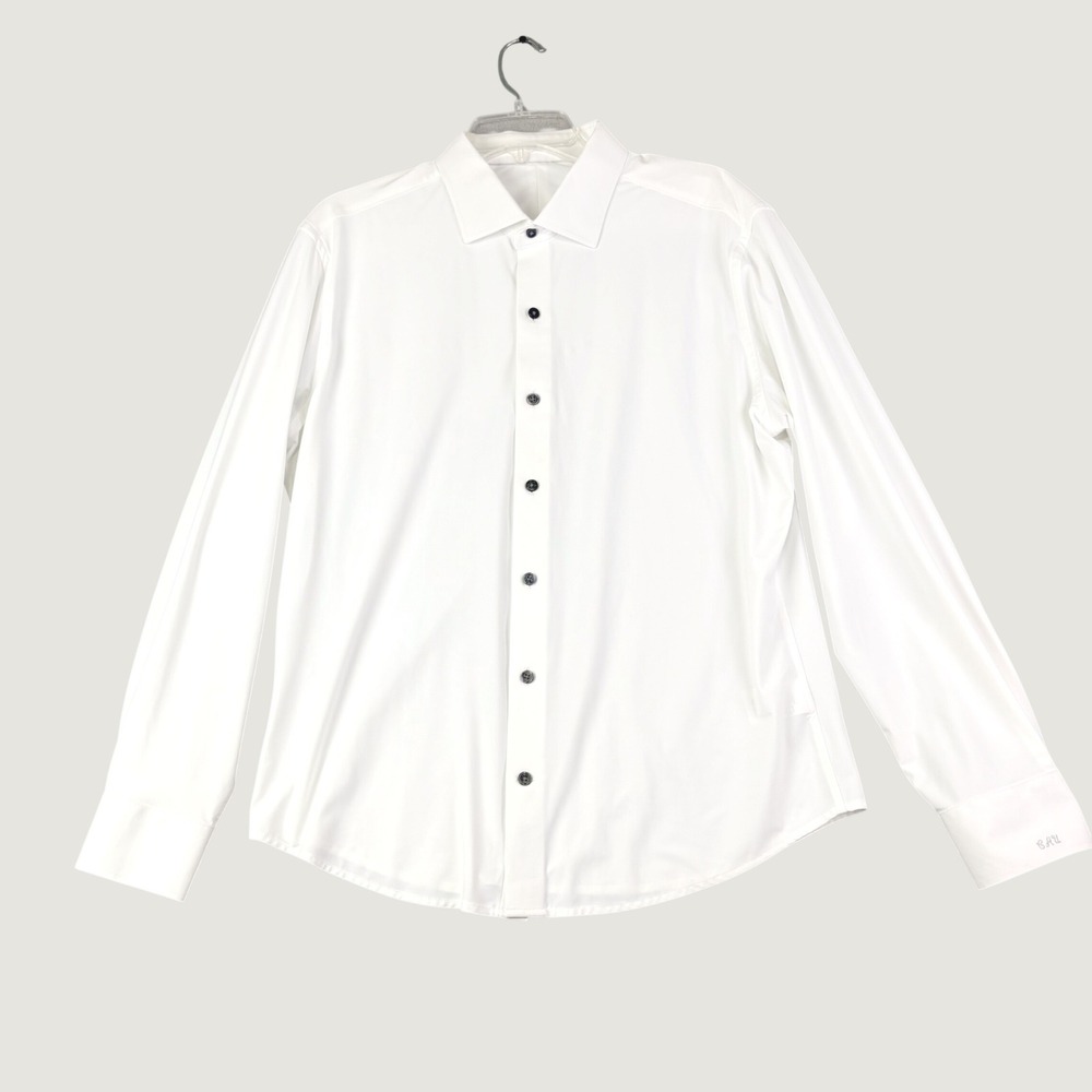 J. Hilburn Mens 17.75 White Button Up Performance Stretch Monogram Shirt